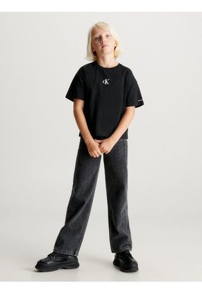 Camiseta Negra De Corte Boxy Con Logo De Monograma Estampado Calvin Klein