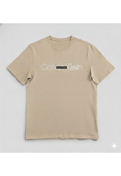 Camiseta Gris Con Doble Logo Calvin Klein