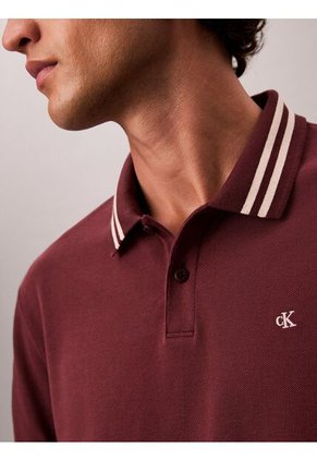 Polo Chocolate De Piqué Con Ribetes En Contraste Calvin Klein