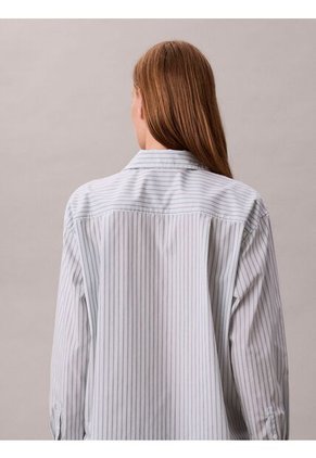 Camisa Celeste Con Logo Bordado Y Patrón De Rayas Calvin Klein