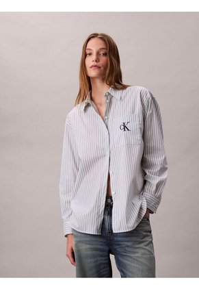 Camisa Celeste Con Logo Bordado Y Patrón De Rayas Calvin Klein