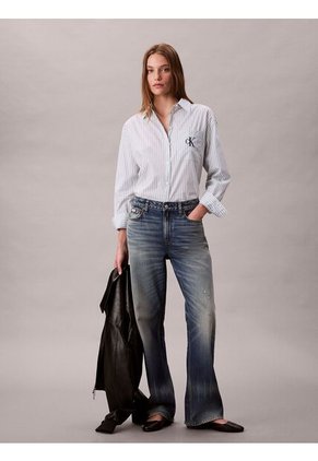 Camisa Celeste Con Logo Bordado Y Patrón De Rayas Calvin Klein