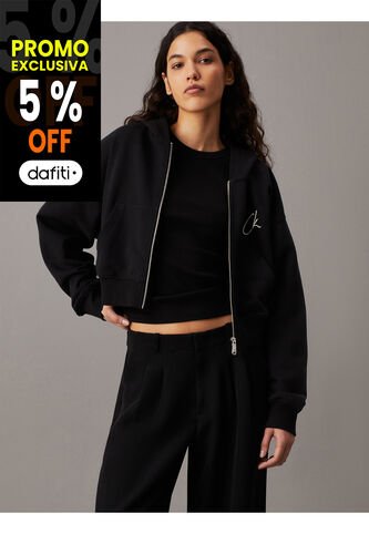 Buzo Negro Cropped Con Capota, Cremallera Y Logo Calvin Klein Calvin Klein