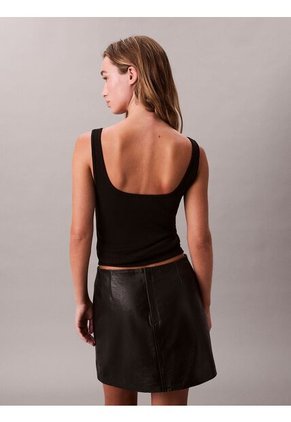 Camiseta Negra De Tirantes Acanalada Con Monograma Calvin Klein