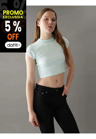 Camiseta Verde Cropped Manga Corta Para Mujer Calvin Klein Calvin Klein