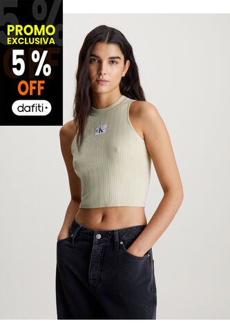Camiseta Verde Top Cropped Lyocell Canalé Suave Calvin Klein Calvin Klein