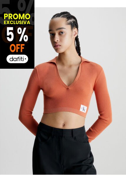 Saco Cropped Con Cuello En V Mujer Naranja Calvin Klein