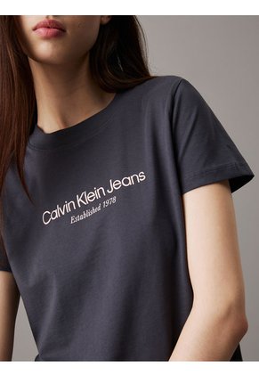 Camiseta Negra Regular Con Logo Institutional Calvin Klein