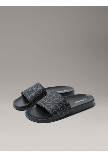 Sandalias Negras Con Estampado De Monograma Calvin Klein