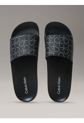 Sandalias Negras Con Estampado De Monograma Calvin Klein