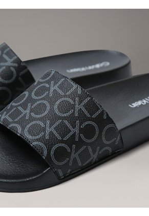 Sandalias Negras Con Estampado De Monograma Calvin Klein