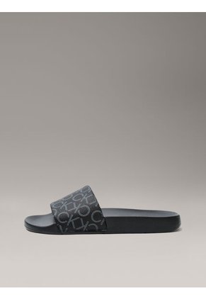 Sandalias Negras Con Estampado De Monograma Calvin Klein