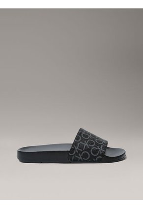 Sandalias Negras Con Estampado De Monograma Calvin Klein