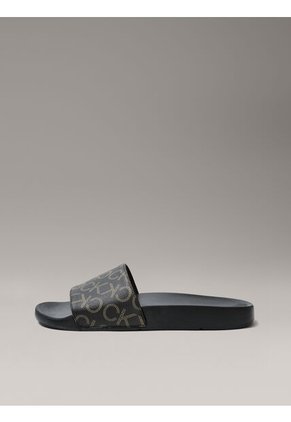Sandalias Café Con Estampado De Monograma Calvin Klein