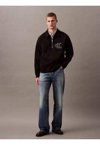 Saco Negro Tejido Con Cremallera Y Cuello Tipo Polo Calvin Klein Calvin Klein