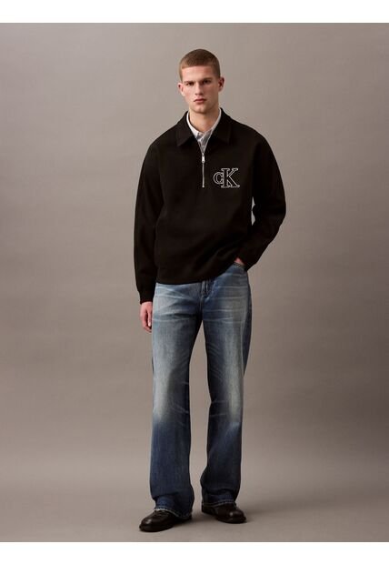 Saco Negro Tejido Con Cremallera Y Cuello Tipo Polo Calvin Klein