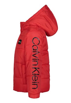 Chaqueta Rojo Tipo Burbuja Con Gorro Para Niño Calvin Klein