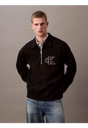 Saco Negro Tejido Con Cremallera Y Cuello Tipo Polo Calvin Klein