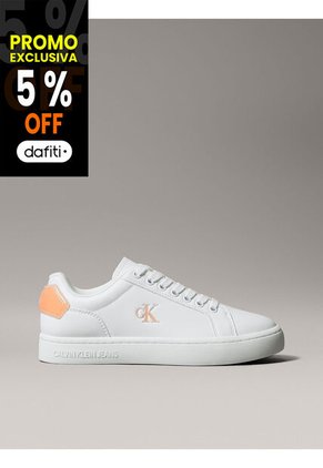 Tenis Blanco Classic Cupsole De Cuero Con Parche Calvin Klein