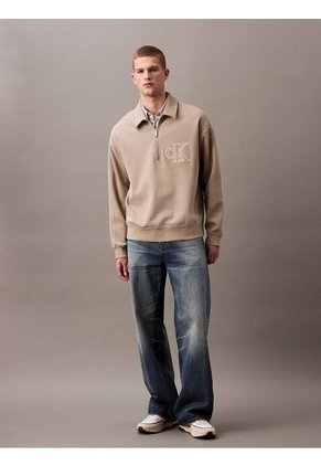 Saco Beige Tejido Con Cremallera Y Cuello Tipo Polo Calvin Klein