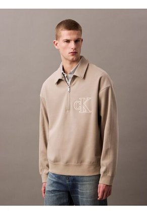 Saco Beige Tejido Con Cremallera Y Cuello Tipo Polo Calvin Klein