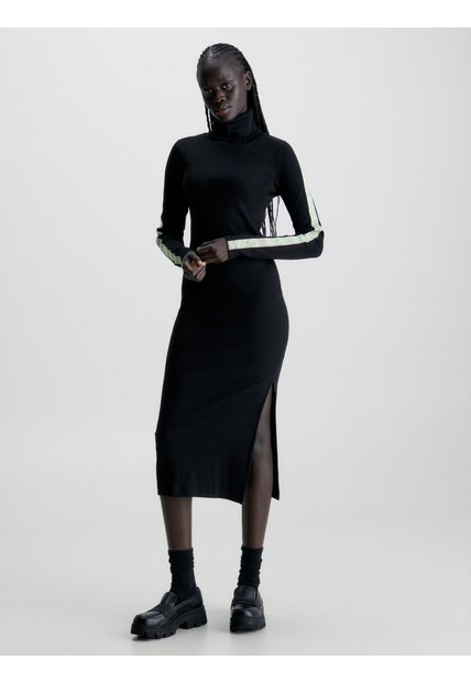 Vestido Negro Largo Slim De Canalé Calvin Klein