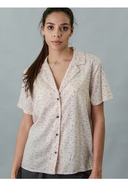 Camisa Beige Beige Manga Corta - Woven Viscosa Calvin Klein
