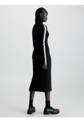 Vestido Negro Largo Slim De Canalé Calvin Klein