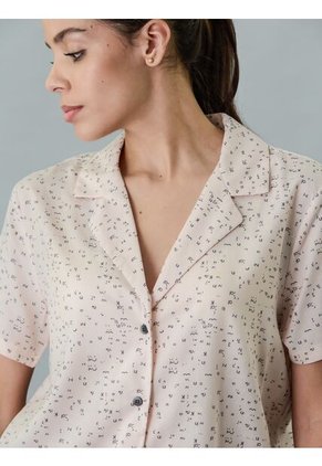 Camisa Beige Beige Manga Corta - Woven Viscosa Calvin Klein