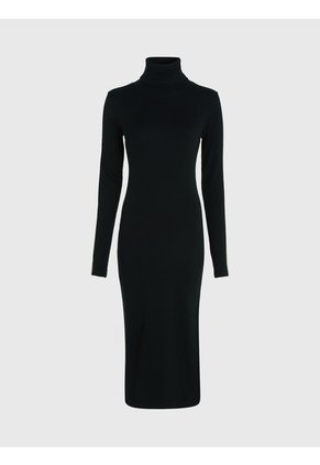 Vestido Negro Largo Slim De Canalé Calvin Klein