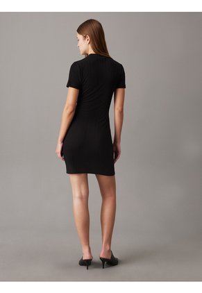 Vestido Negro Corto Slim De Canalé Texturizado Calvin Klein