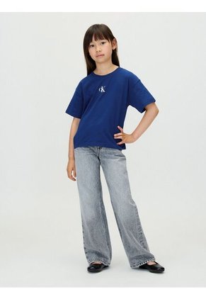 Camiseta Azul De Corte Boxy Con Logo De Monograma Estampado Calvin Klein