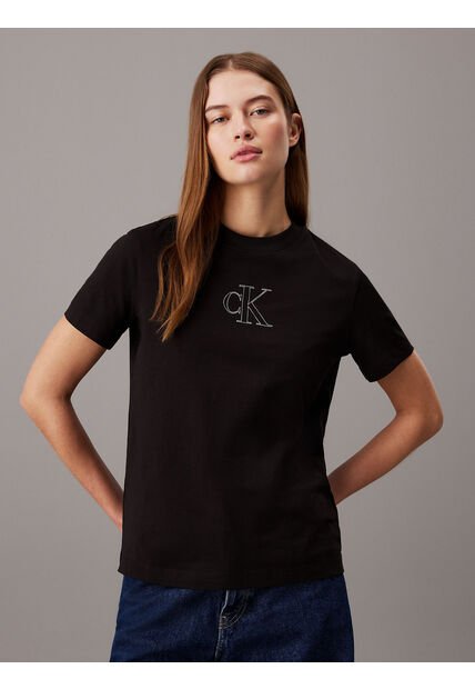 Camiseta Negra  Con Monograma Contorneado Calvin Klein