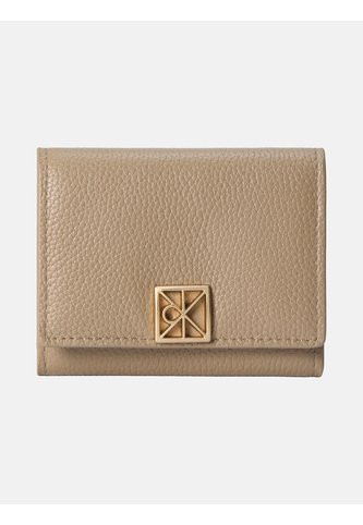 Billetera Beige Trifold De Cuero Con Cremallera Calvin Klein Calvin Klein