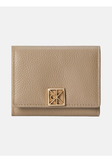 Billetera Beige Trifold De Cuero Con Cremallera Calvin Klein