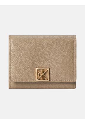 Billetera Beige Trifold De Cuero Con Cremallera Calvin Klein