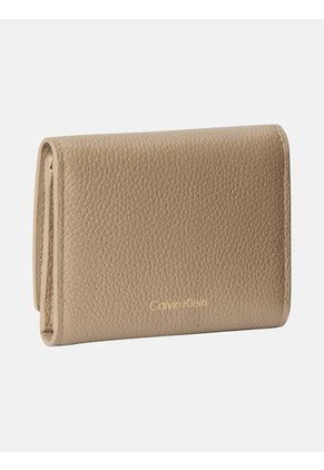 Billetera Beige Trifold De Cuero Con Cremallera Calvin Klein