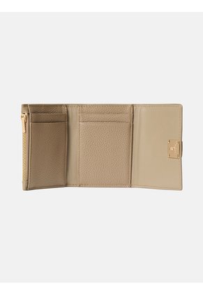 Billetera Beige Trifold De Cuero Con Cremallera Calvin Klein