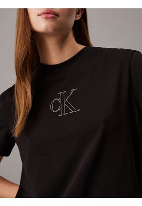 Camiseta Negra  Con Monograma Contorneado Calvin Klein