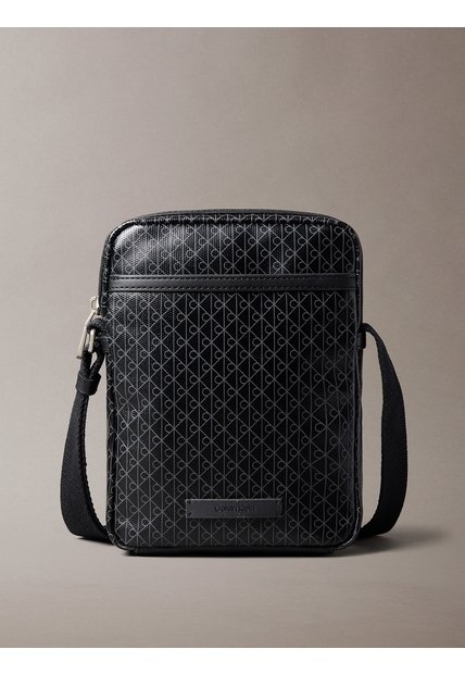 Bolso Negro Reporter Slim Con Estampado De Emblema Calvin Klein