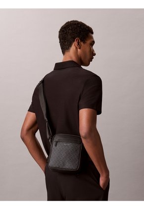 Bolso Negro Reporter Slim Con Estampado De Emblema Calvin Klein