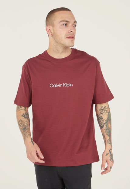 Camiseta Rojo Oscuro-Blanco Calvin Klein