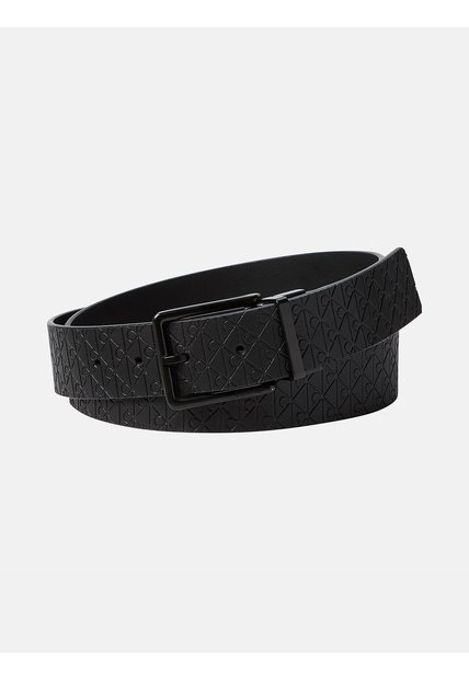 Cinturón Negro De Hebilla Cuadrada Con Estampado Calvin Klein