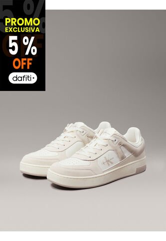 Tenis Blanco Basket De Cuero Con Detalles De Gamuza Calvin Klein Calvin Klein