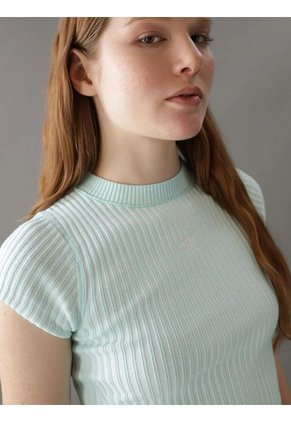 Camiseta Verde Cropped Manga Corta Para Mujer Calvin Klein