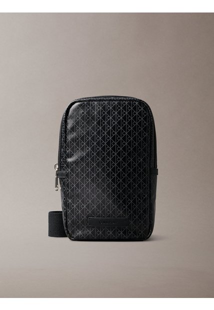 Bolso Negro Cruzado Cuadrado Con Estampado De Emblema Calvin Klein