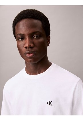 Camiseta Blanca Regular De Manga Corta Con Monograma Bordado Calvin Klein