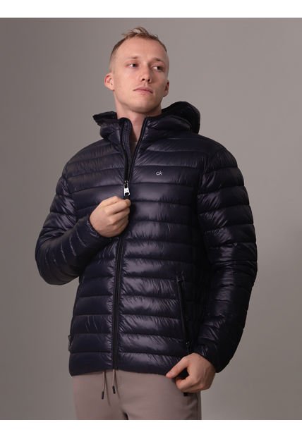 Chaqueta Azul Acolchada Con Capota Calvin Klein