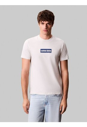 Camiseta Beige Con Box Logo Calvin Klein