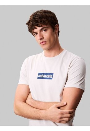 Camiseta Beige Con Box Logo Calvin Klein